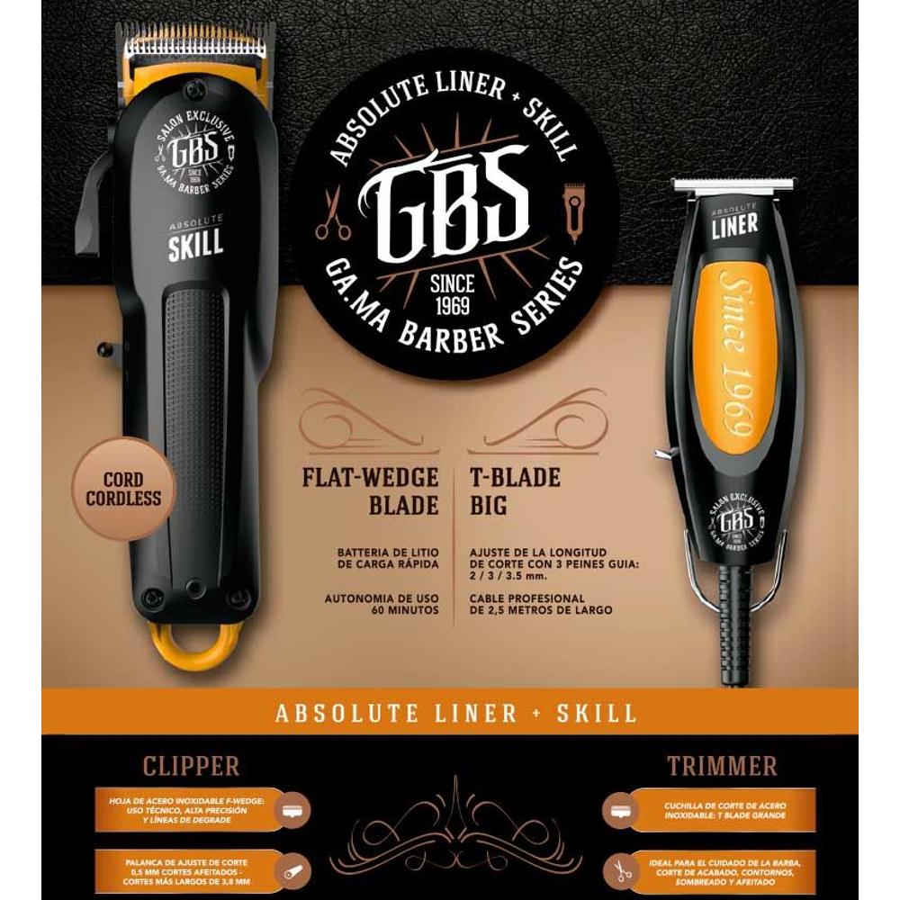 Set tagliacapelli+regolabarba GBS ABSOLUTE LINER + ABSOLUTE SKILL GA.MA Professional