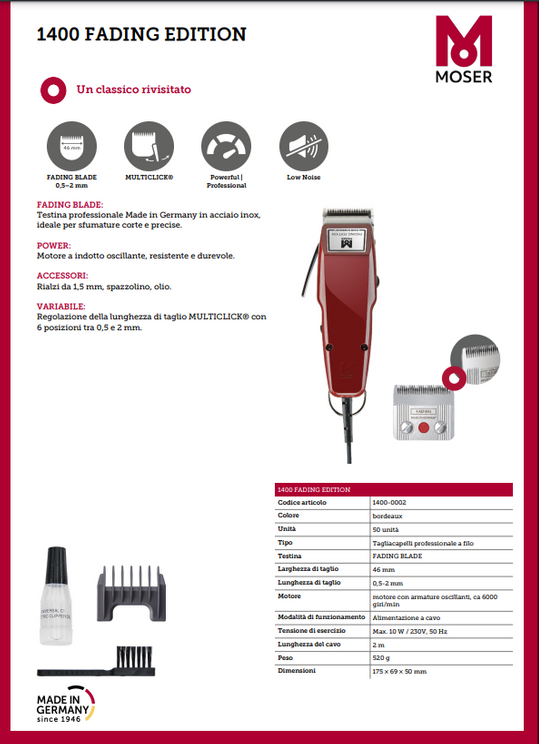 Tagliacapelli professionale MOSER 1400 FADING EDITION