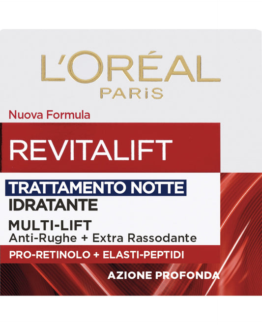 L'Oréal Paris Revitalift Notte Trattamento Notte Idratante Multi-Lift Anti-rughe Extra Rassodante con Pro-Retinolo ed Elasti-peptidi, 50 ml.